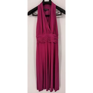 Jones‎ New York Dress Women Sleeveless Midi Halter Size 4 Fuchsia Flare Ruched